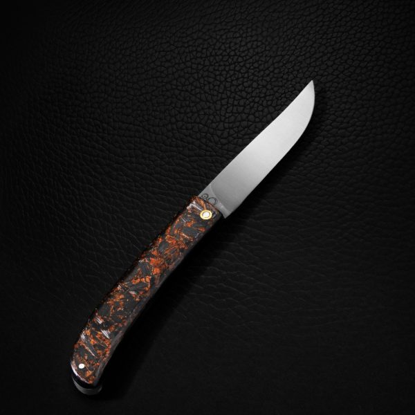 couteau pliant artisanal carbone doré